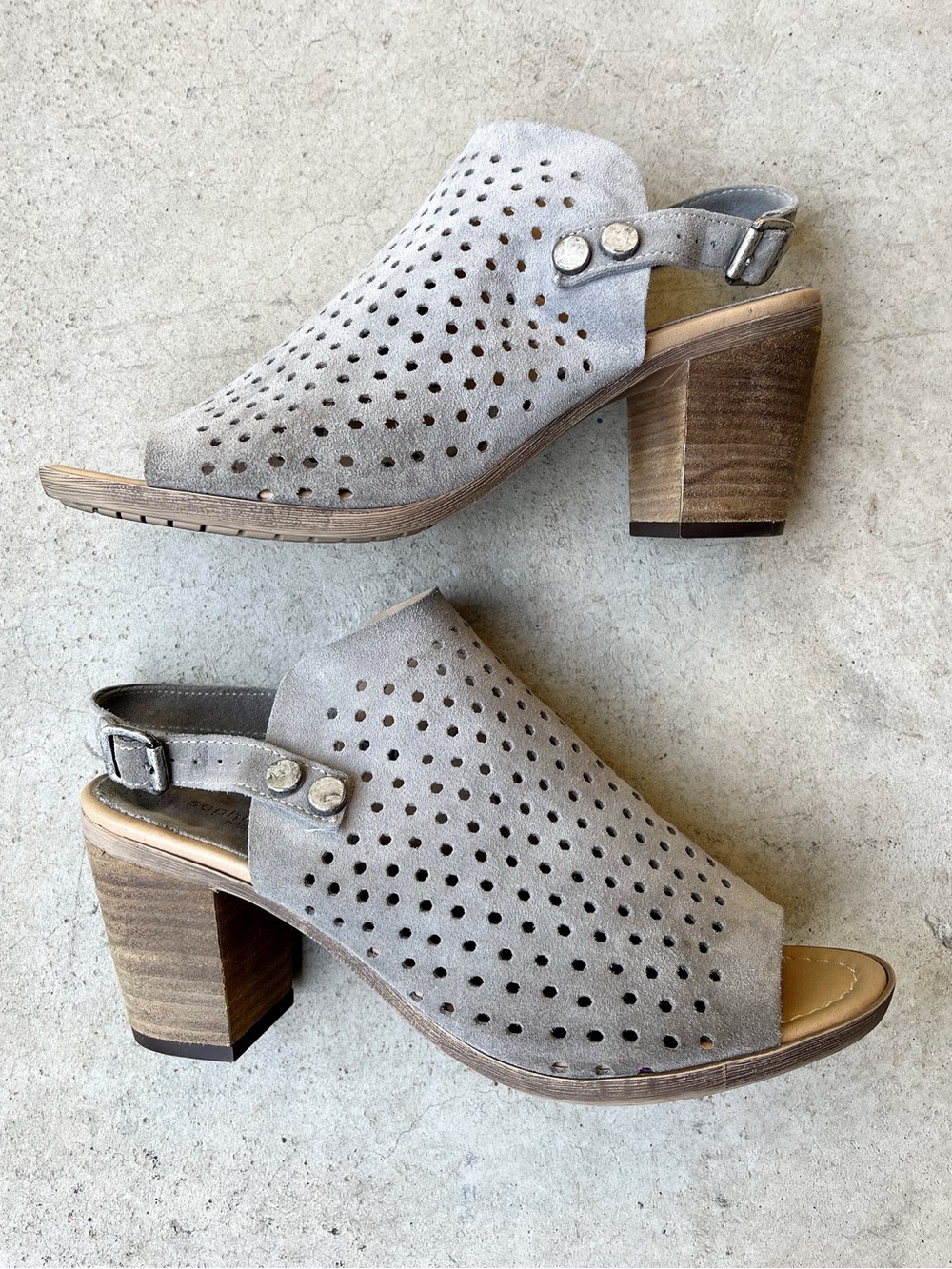 🆕 Listing!  Sophia Milano | Perforated Suede Slingback Block Heel Sandals